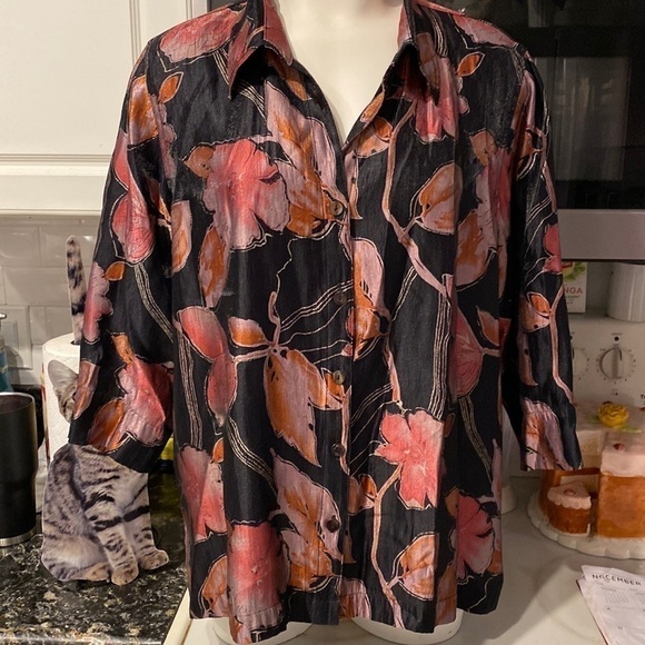 e Scott Taylor floral 3/4 sleeve button front plus size blouse 👚 1X. EUC - Picture 1 of 3